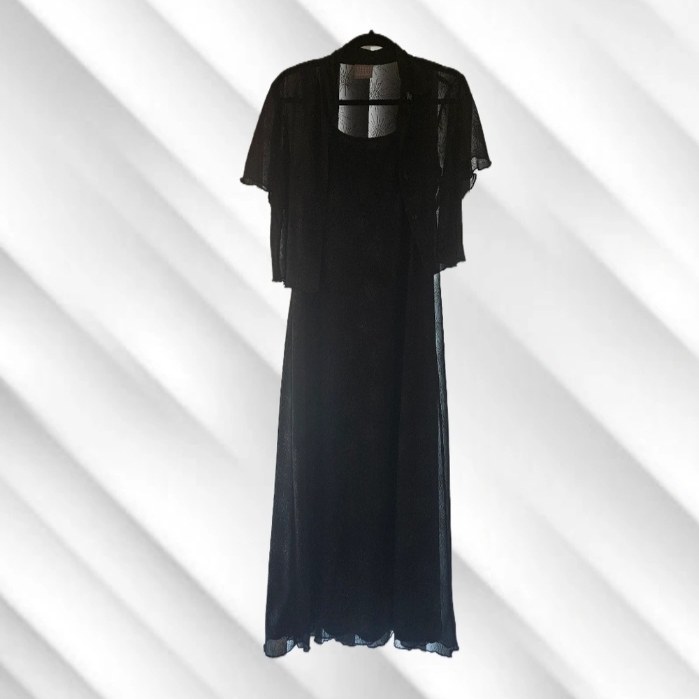Classic Sparking Black Dress with Sheer Jacket Top ( 10P Petite )